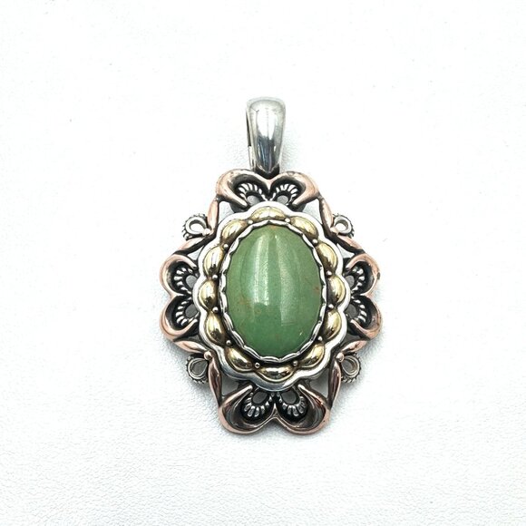 Carolyn Pollack Copper Brass Sterling Silver Green Gemstone Pendant 2.5" - Picture 2 of 5